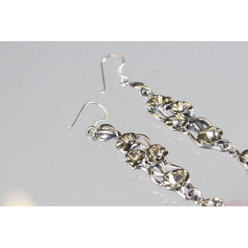 182 - Pair of silver and rose quartz Art Nouveau style drop earrings