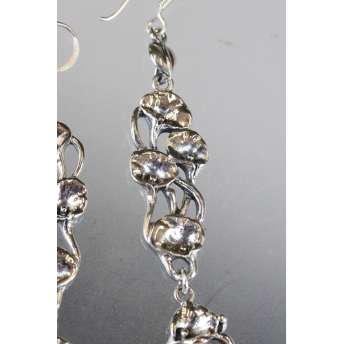 182 - Pair of silver and rose quartz Art Nouveau style drop earrings