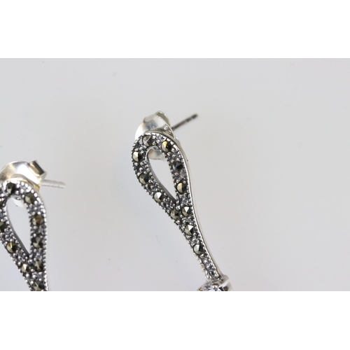 191 - Pair of silver Art Deco style fan shaped earrings set with CZs