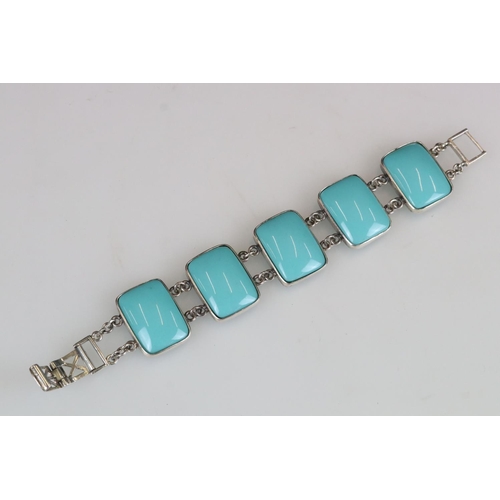 194 - Silver and turquoise panelled bracelet