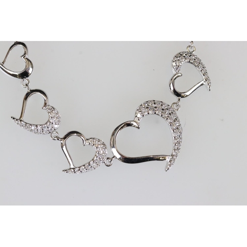 195 - Silver and CZ heart shaped bracelet