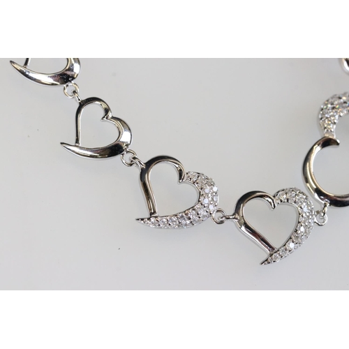 195 - Silver and CZ heart shaped bracelet