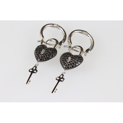 197 - Pair of silver and black CZ heart shaped earrings