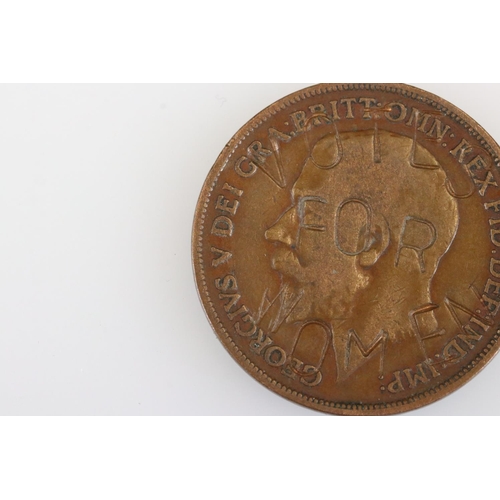 198 - Suffragette interest - a 1914 penny stamped ' votes for women '