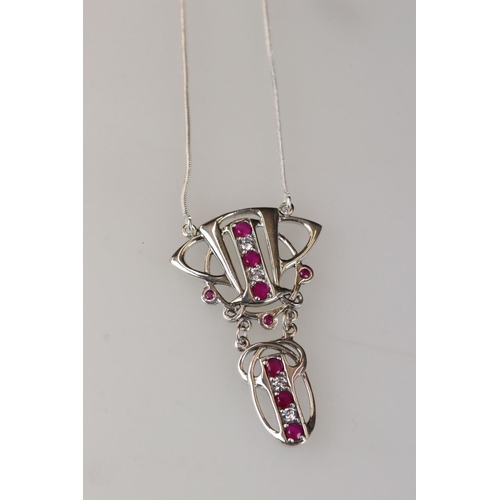 200 - Sterling silver CZ and rubellite necklace