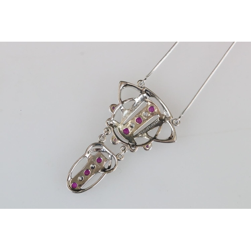 200 - Sterling silver CZ and rubellite necklace