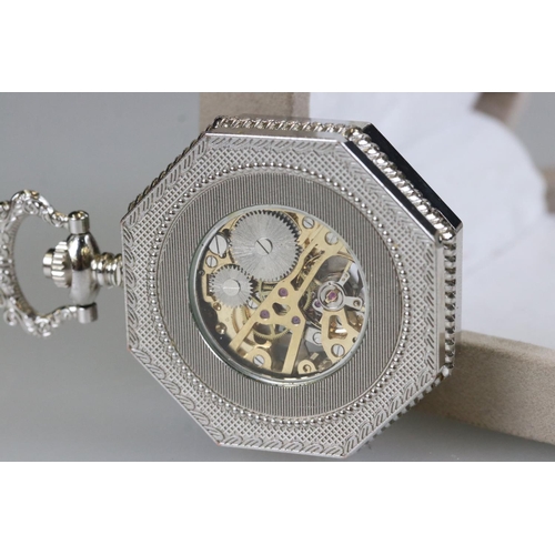 206 - Ornate manual wind skeleton pocket watch