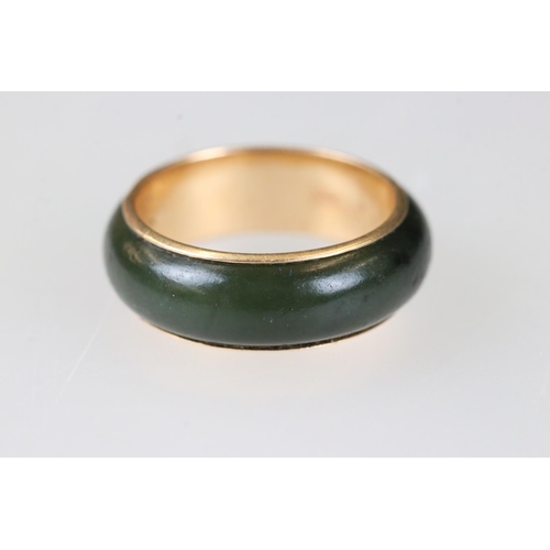 211A - Two ladies 14ct gold rings to include a rose gold dress ring set with jade.