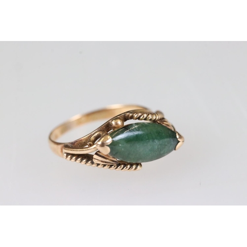 211A - Two ladies 14ct gold rings to include a rose gold dress ring set with jade.