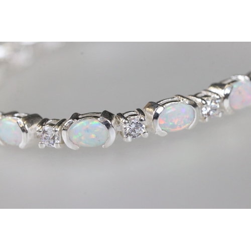 212 - Silver CZ and opal panelled bracelet