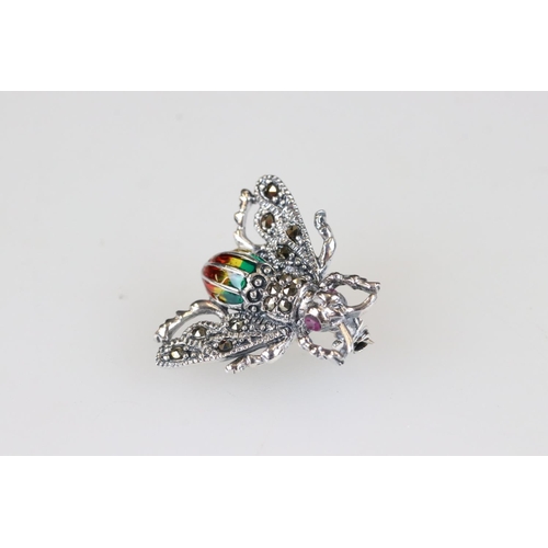 217 - Silver and plique-a-jour bug brooch