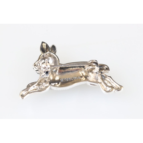 220 - Silver and marcasite Peter Rabbit brooch with ruby eyes