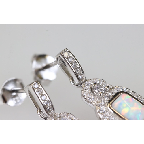 224 - Pair of silver CZ and opal earrings