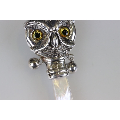 232 - Sterling silver owl shaped babies rattle