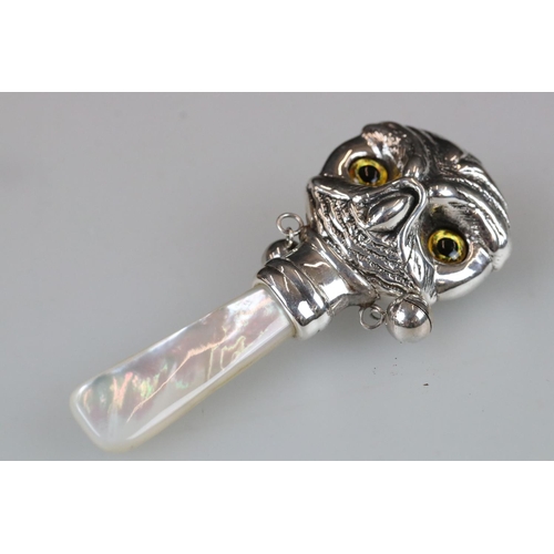 232 - Sterling silver owl shaped babies rattle