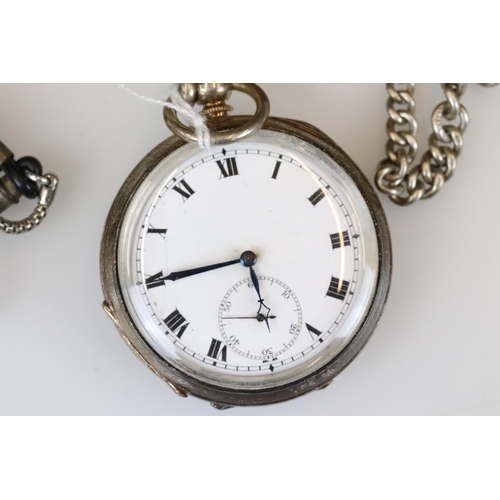 236 - Two fully hallmarked sterling silver pocket watches together with silver Albert chains.