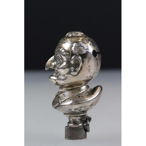 238 - A 19th century fully hallmarked sterling silver baby rattle in the form of Mr. Punch, dated for 1892... 