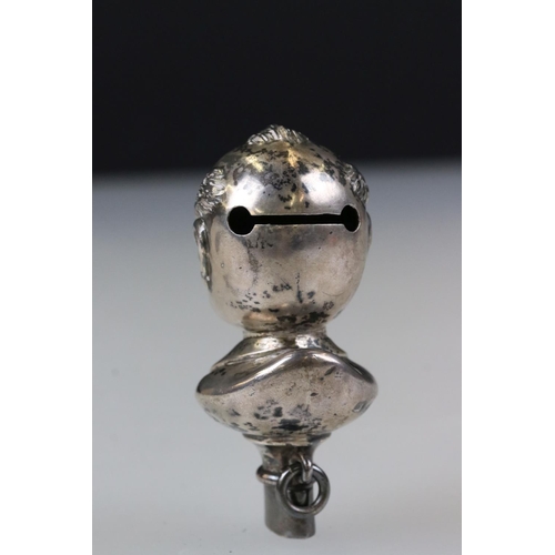 238 - A 19th century fully hallmarked sterling silver baby rattle in the form of Mr. Punch, dated for 1892... 