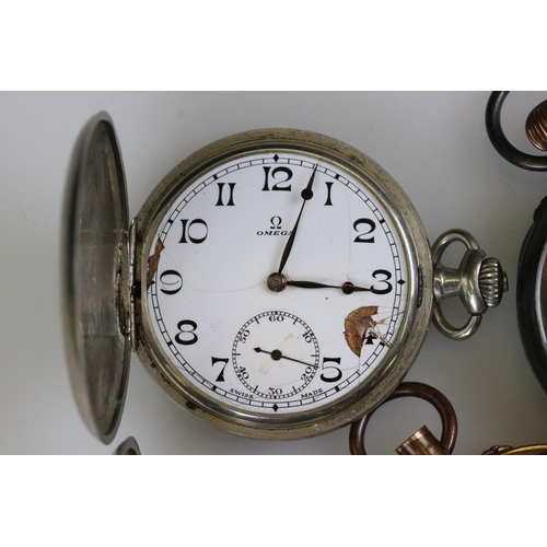 246 - Collection of vintage pocket watches, to include Omega, Zenith silver cased & French movement multi ... 