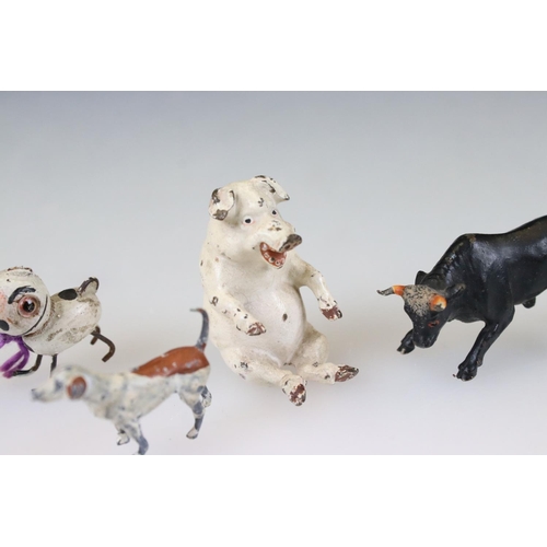 256 - A small collection of miniature figures to include cold painted animals.