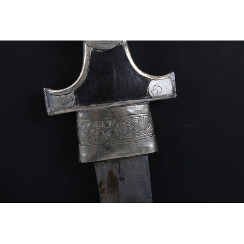 257 - White metal Persian dagger with curved blade and scabbard