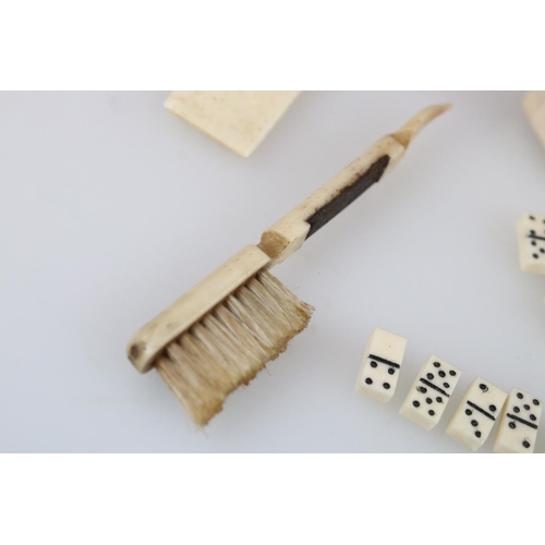 258 - 19th century Napoleonic prisoner of war bone manicure, together with a miniature domino set and port... 