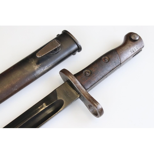 276 - A World War Two German MP34 Submachine Gun Bayonet And Scabbard, Numbered 2736, Maker Marked.