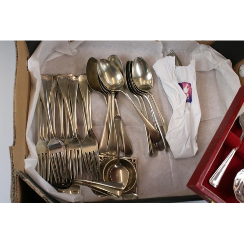 280 - A mixed collection of silver plated items to include cutlery, pin cushion, trays...etc together with... 