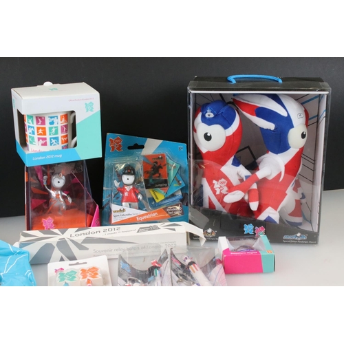 287 - A collection of London 2012 Olympic Games official products to include figures, cards, bag, relay ba... 