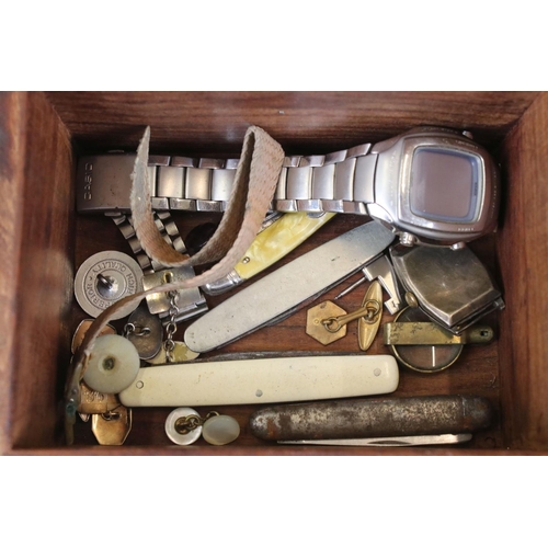 307 - A group of mixed collectables to include watches, button hook, cufflinks and studs, silk cigarette c... 