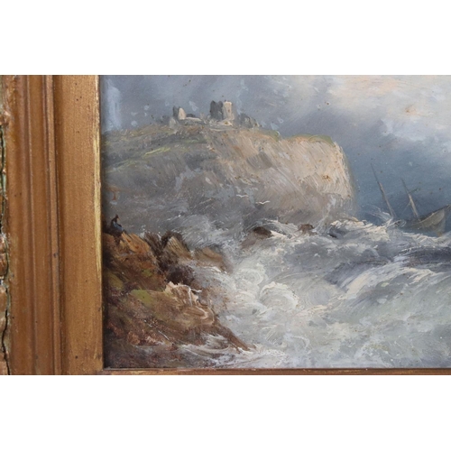 494 - Pair of 19th century Oil Paintings on Board, Coastal Scenes of Sailing Boats in Rough Seas, 32.5cm x... 