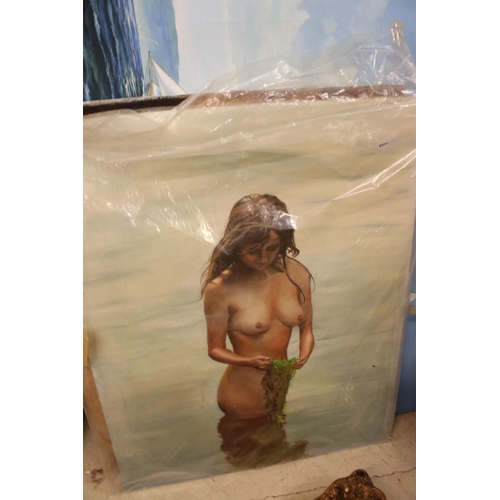 496 - P V Garmyn, Oil on Canvas of Nude Woman playing with puppies and kittens, 60cm x 50cm, Tom Holland O... 