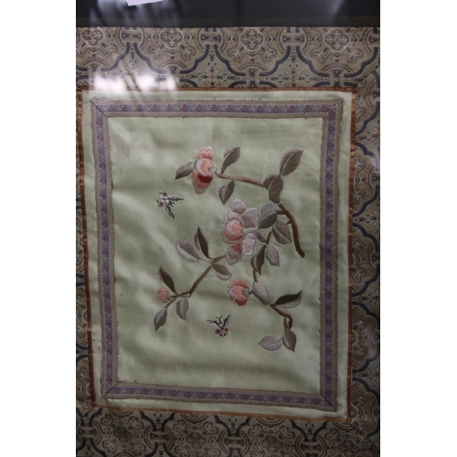 498 - Chinese Watercolour on Silk of Two Elders, 17cm x 22cm together with Two Pairs of Chinese Embroideri... 