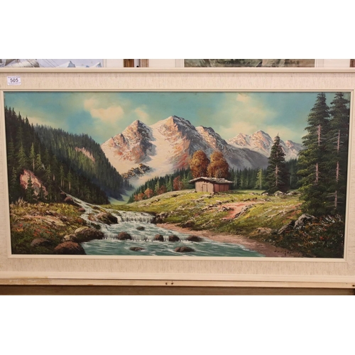 505 - Two Mid century Bavarian Oil Paintings on Canvas of Mountainous Landscape Scenes, both signed, 101cm... 