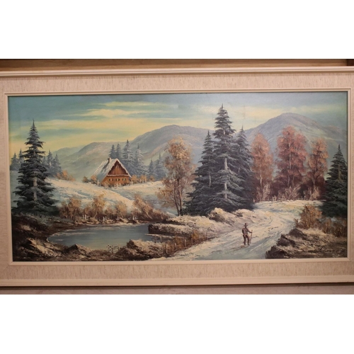 505 - Two Mid century Bavarian Oil Paintings on Canvas of Mountainous Landscape Scenes, both signed, 101cm... 