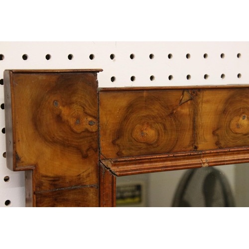 529 - 18th century Oyster Veneered Wall Mirror with later rectangular plate, 56cm x 67cm