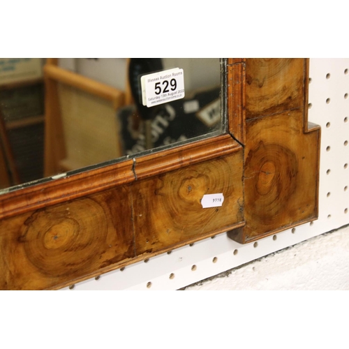 529 - 18th century Oyster Veneered Wall Mirror with later rectangular plate, 56cm x 67cm