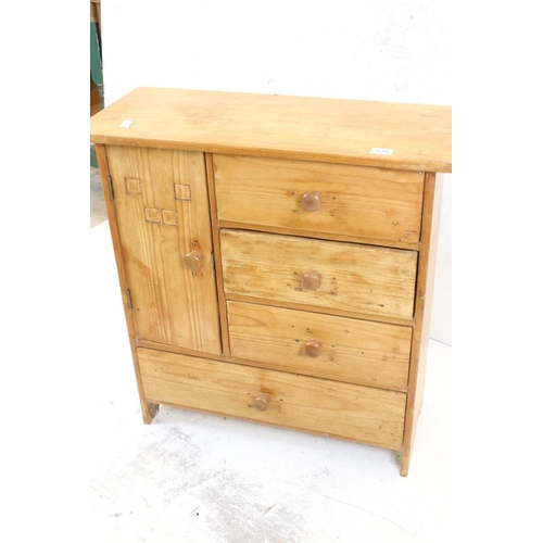 530 - A late Victorian pine unit of three short drawers and one long drawer with cupboard to the side.