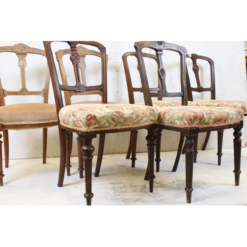 628 - Pair of Victorian Walnut Dining Chairs, another Pair of Victorian Dining Chairs plus Two further sim... 