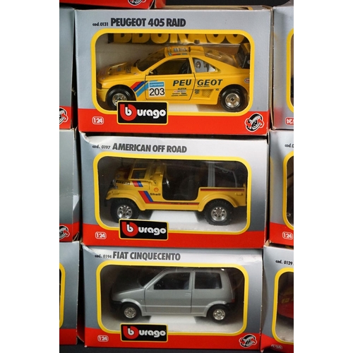 1100 - 13 Boxed Burago 1/24 diecast models to include 0116 Peugeot 205 Safari, 0121 Porsche 959, 0188 Alfa ... 