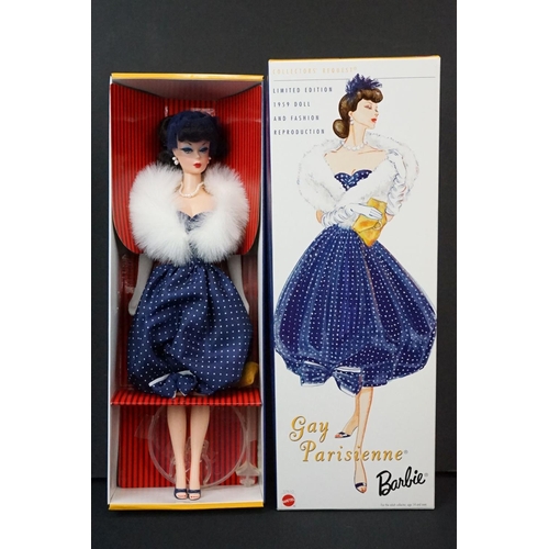 156 - Five boxed Mattel Barbie ltd edn dolls to include 57610 Gay Parisienne, 54185 Gold n Glamour, 28378 ... 