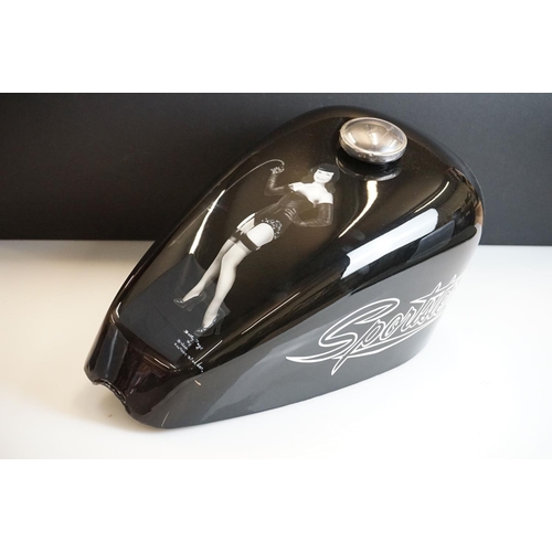 378A - A Harley Davidson Sportster petrol tank with Bettie Page decal