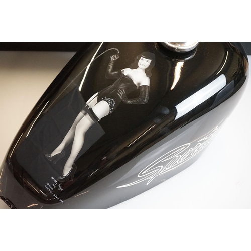 378A - A Harley Davidson Sportster petrol tank with Bettie Page decal