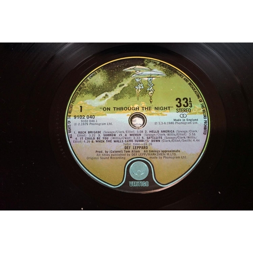 92 - Vinyl - 3 Def Leppard LP's to include On Through The Night (Vertigo 9102040) gold promo stamp to rea... 