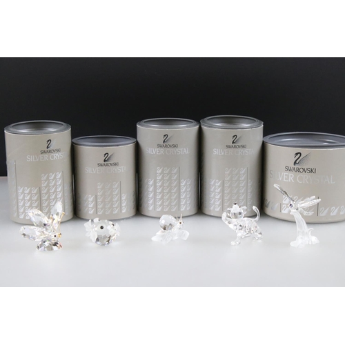 17 - Five Boxed Swarovski Crystal Animals including Dragonfly 7615 000 004, Butterfly 7483 000 001, Lion ... 