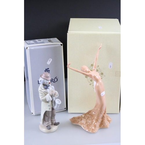 22 - Boxed Lladro ' Sad Sax ' Clown, 23cm high together with Boxed Coalport ' Music and Dance Cadenza ' F... 