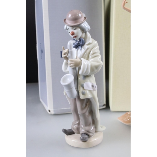 22 - Boxed Lladro ' Sad Sax ' Clown, 23cm high together with Boxed Coalport ' Music and Dance Cadenza ' F... 