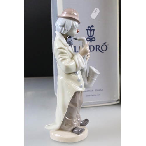 22 - Boxed Lladro ' Sad Sax ' Clown, 23cm high together with Boxed Coalport ' Music and Dance Cadenza ' F... 