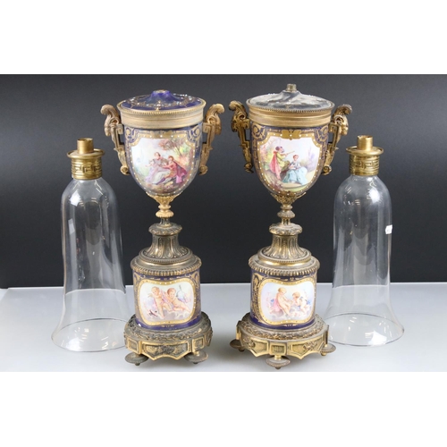 3 - Pair of 19th century Porcelain Urn Table Lamps in the Sevres style with gilt metal mounts, painted w... 