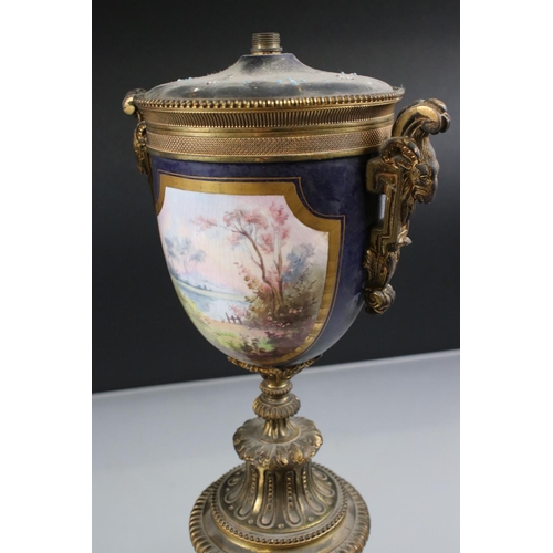 3 - Pair of 19th century Porcelain Urn Table Lamps in the Sevres style with gilt metal mounts, painted w... 